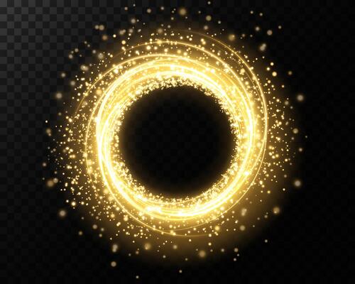 A stunning luminous golden circle adorned with sparkling effects, ideal for enchanting and festive designs