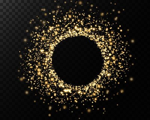 A beautiful circular frame with golden sparkles on a dark backdrop, perfect for elegant designs and projects