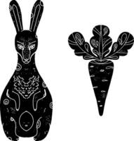 a rabbit and a carrot are shown in black and white vector