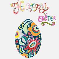 easter egg with floral pattern and happy easter text vector