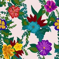 a pattern. with colorful. flowers and leaves vector