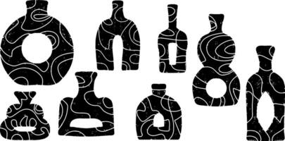 a set of black and white bottles with swirls vector