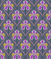 a pattern with purple and yellow flowers on a gray background vector