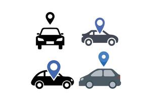 GPS Pin and Car Icon Set, car map location icon, vehicle tracking pin icon, car route gps icon, location pin with car vector