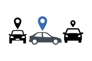GPS Pin with Car Icon Sets, car map location icon, vehicle tracking pin icon, car route gps icon, location pin with car vector
