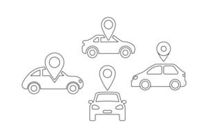 GPS Navigation Car Icon Sets, car map location icon, vehicle tracking pin icon, car route gps icon, location pin with car vector