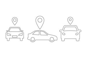 Location Tracking Car Icon Sets, car map location icon, vehicle tracking pin icon, car route gps icon, location pin with car vector
