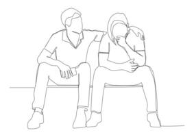 One line art of man supports a friend, a guy put his hand on a friend's shoulder. vector