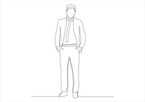 Continuous line art of a successful businessman. vector