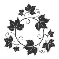 Round frame of grapevine with leaves and tendrils. Autumn harvest. Advertising label. Simple flat vector
