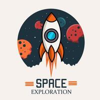 Rocket for Space Exploration with Planet and Galaxy Scenery, Perfect for Prints, Apparel, and More vector