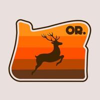 Deer at Sunset within an Oregon Map Frame vector