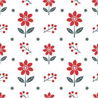 Seamless pattern with red flowers on white background vector