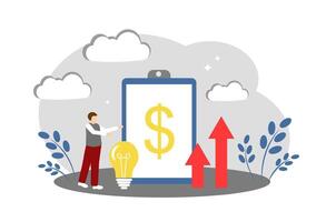 The concept of making money and business planning. A man, a light bulb, arrows and a dollar symbol vector