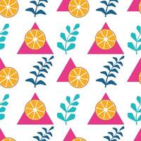 Seamless summer pattern with oranges and blue leaves on a white background vector