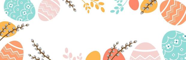 Frame with colorful Easter eggs on a white background. Easter Banner vector
