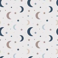 Seamless pattern with moon and stars on beige background. Starry sky vector