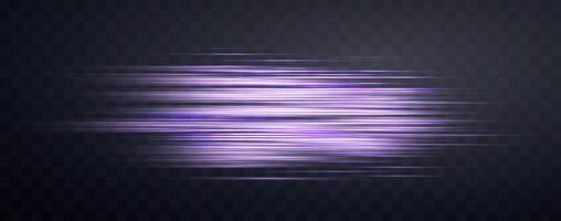 Speed rays, velocity light neon flow, zoom in motion effect, purple glow speed lines, colorful light trails, stripes. Abstract illustration. vector