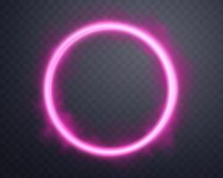 Pink magic ring with glowing. Neon realistic energy flare halo ring. Abstract light effect on a dark background vector