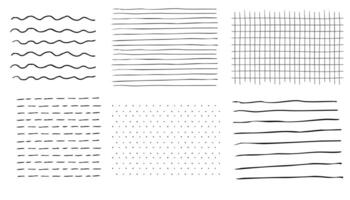 Grid square hand drawn textured lines, notebook grid and striped pattern. Set Doodle geometric net, chalk or crayon stroke. vector