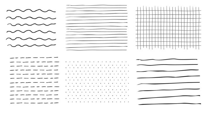 Grid square hand drawn textured lines, notebook grid and striped pattern. Set Doodle geometric net, chalk or crayon stroke.