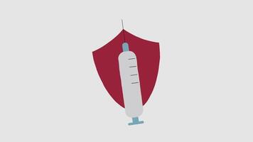 Animated A minimalist illustration depicting a syringe in front of a shield symbolizing vaccination and protection against disease video