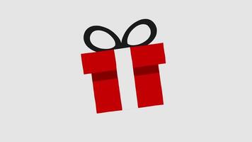 Animated The box and lid are red with a white stripe down the center front and a black ribbon tied in a bow on top video