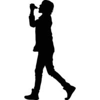 Silhouette Of A Man Walking And Drinking From A Bottle In Black vector