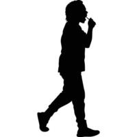 Silhouette Of A Man Walking And Enjoying A Lollipop On White Background vector