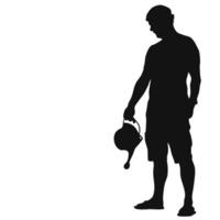 Silhouette Of Man With Watering Can In Garden Isolated On White Background vector