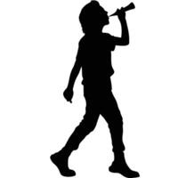 Silhouette Illustration Of A Boy Blowing A Party Horn While Walking Forward vector