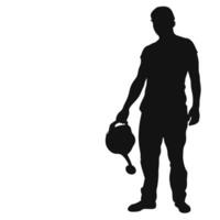 Silhouette Of Gardener With Watering Can On White Background Illustration vector