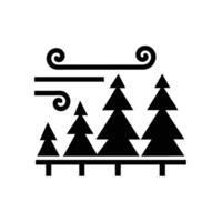Windy Forest Silhouette Icon With Evergreen Trees And Strong Blowing Wind Design vector