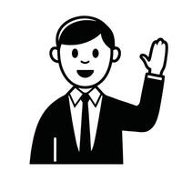 Man In Suit Waving Hand Simple Black And White Illustration Design vector