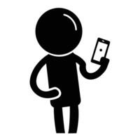 Stick Figure Using Smartphone Minimalist Graphic Communication Technology Mobile Application vector