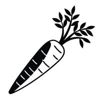 Black And White Graphic Illustration Of A Fresh Carrot With Leaves Icon vector