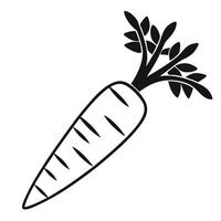 Simple Black And White Carrot Illustration With Leaves Isolated On White vector