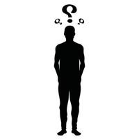 Silhouette Of Man With Question Marks Above Head Expressing Confusion vector