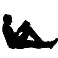 Silhouette Of Person Reading Book In Relaxed Seated Position On White Background vector