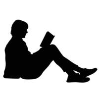 Silhouette Of Person Sitting And Reading A Book With Legs Crossed Relaxing vector