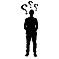 Silhouette Of A Man With Question Marks Symbolizing Doubt And Confusion vector