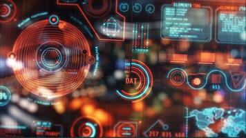 Holographic display with various indicators, performing data processing video