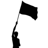 Silhouette Of A Person Holding A Flag Overhead For Protest Or Celebration vector