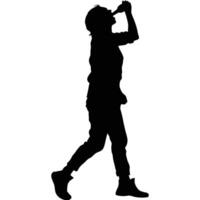 Silhouette Of A Person Walking And Drinking From A Bottle Dark Backdrop vector