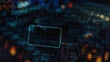 Futuristic interface displaying earth and data analysis charts video