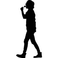 Silhouette Of A Singer Walking With Microphone In Hand Performing Live Music vector