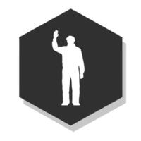 Silhouette Of Worker Waving In A Dark Hexagon Shape Illustration vector