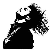 Graphic Of A Man Tossing His Hair Backwards In A Monochrome Style vector