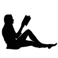 Silhouette Of A Woman Reading A Book While Relaxing On The Floor vector