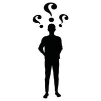 Thinking Man Silhouette With Question Marks Symbolizing Confusion And Problem Solving Ideas vector